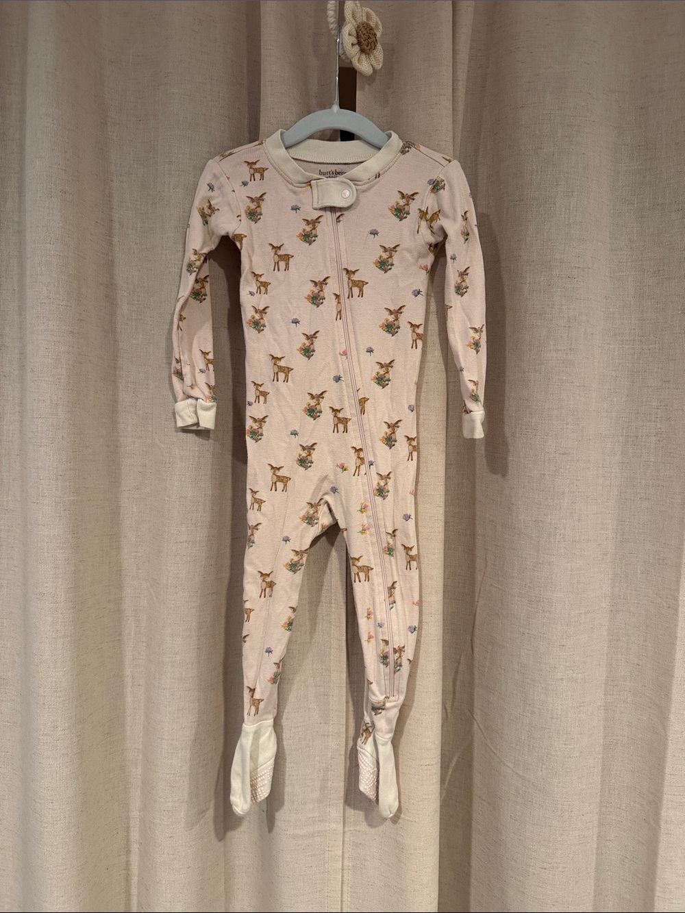 Burt's Bees Baby Light Pink Deer Baby Fawn Footies Pajamas Organic Cotton 18M